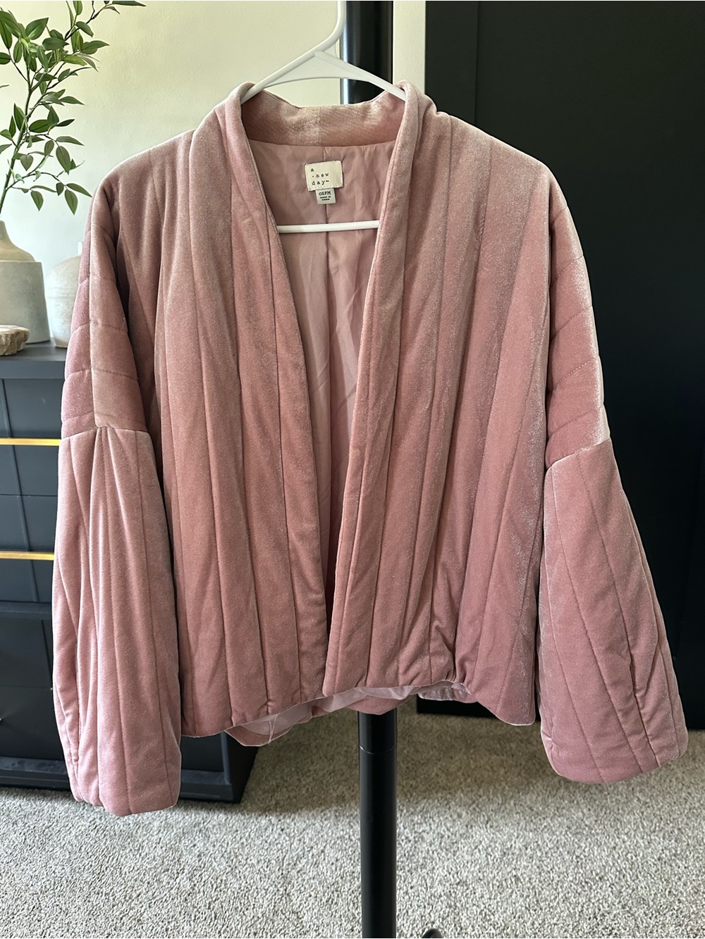a new day Quilted Velvet Kimono Jacket - Dusty Rose